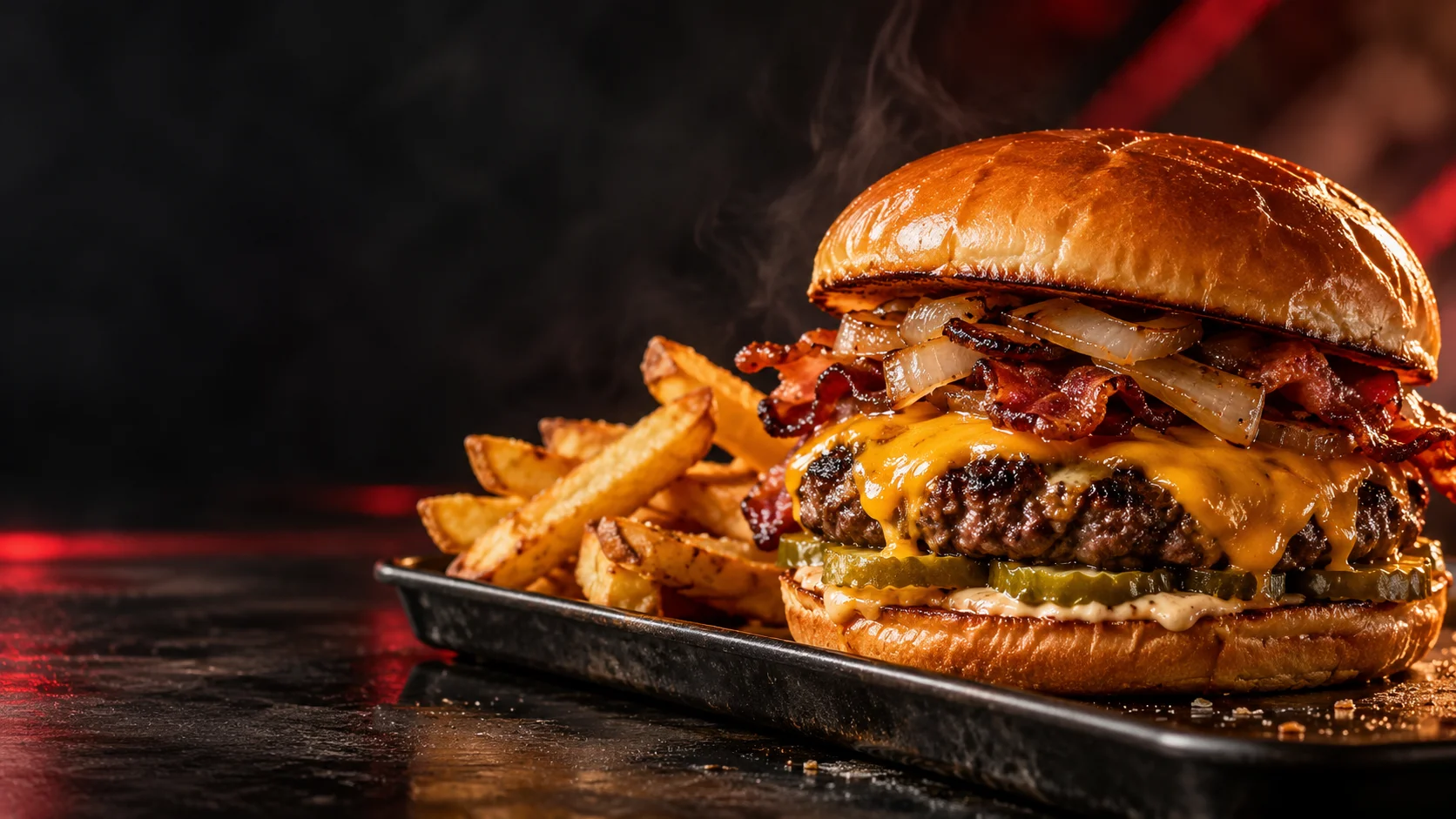 Concept photograph of a burger and fries; temporary preview imagery